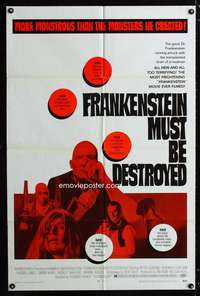 a176 FRANKENSTEIN MUST BE DESTROYED one-sheet movie poster '70 Cushing