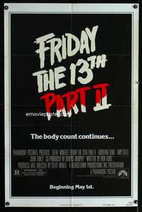 a179 FRIDAY THE 13th 2 advance teaser one-sheet movie poster '81 Jason!