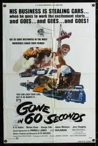 a199 GONE IN 60 SECONDS one-sheet movie poster '74 Edward Abrams art!