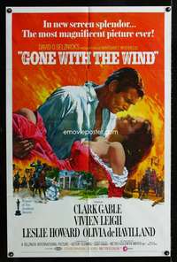 a200 GONE WITH THE WIND one-sheet movie poster R70 Clark Gable, Leigh