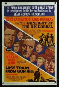 a225 GUNFIGHT AT THE OK CORRAL/LAST TRAIN FROM GUN HILL one-sheet movie poster '63