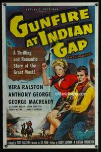 a227 GUNFIRE AT INDIAN GAP one-sheet movie poster '57 Vera Ralston, western!