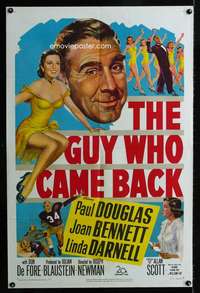 a231 GUY WHO CAME BACK one-sheet movie poster '51 Paul Douglas, football!