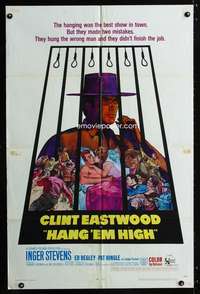 a233 HANG 'EM HIGH one-sheet movie poster '68 Clint Eastwood, Kossin art!