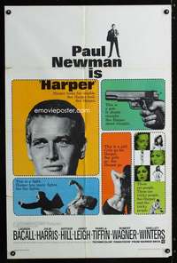 a236 HARPER one-sheet movie poster '66 Paul Newman, Lauren Bacall
