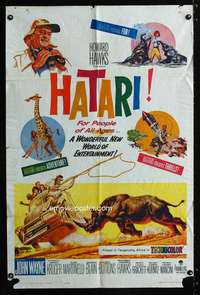 a238 HATARI one-sheet movie poster '62 John Wayne, Howard Hawks, Africa!