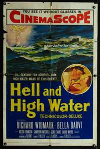 a241 HELL & HIGH WATER one-sheet movie poster '54 Sam Fuller, Widmark