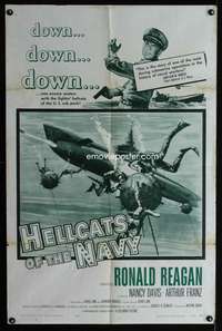a243 HELLCATS OF THE NAVY one-sheet movie poster '57 Ronald Reagan, WWII
