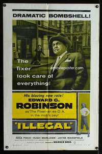 a264 ILLEGAL one-sheet movie poster '55 Edward G Robinson, Mansfield