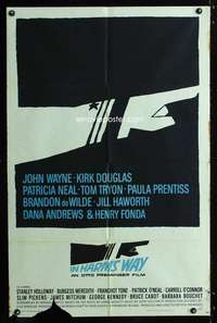 a267 IN HARM'S WAY one-sheet movie poster '65 John Wayne, Saul Bass art!