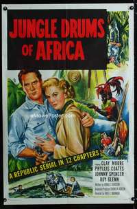 a287 JUNGLE DRUMS OF AFRICA one-sheet movie poster '52 Clay Moore, serial!