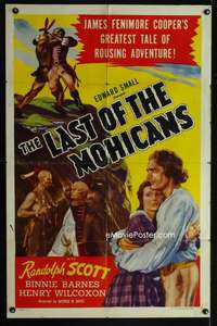 a297 LAST OF THE MOHICANS one-sheet movie poster R51 Randolph Scott