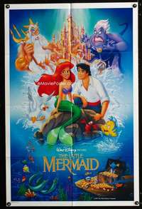 a308 LITTLE MERMAID int'l 1sh '89 great image of Ariel & cast, Disney underwater cartoon!