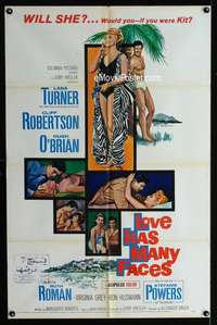a311 LOVE HAS MANY FACES one-sheet movie poster '65 Lana Turner, Robertson