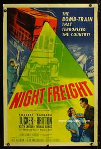 a338 NIGHT FREIGHT one-sheet movie poster '55 Tucker, bomb-train terror!