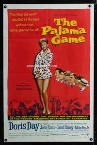 a356 PAJAMA GAME one-sheet movie poster '57 sexy Doris Day chases boys!