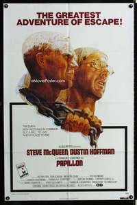 a357 PAPILLON Allied Artists one-sheet movie poster '74 McQueen, Hoffman