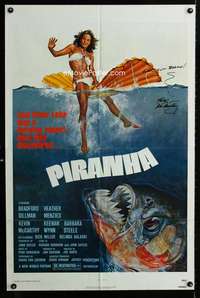 a370 PIRANHA signed one-sheet movie poster '78 Kevin McCarthy, Solie art!