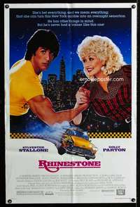 a395 RHINESTONE one-sheet movie poster '84 Sylvester Stallone, Dolly Parton