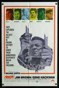 a398 RIOT one-sheet movie poster '69 Jim Brown, Gene Hackman, prison escape!