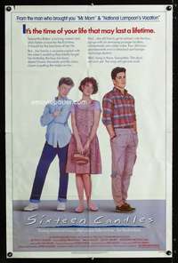 a445 SIXTEEN CANDLES one-sheet movie poster '84 Molly Ringwald, John Hughes