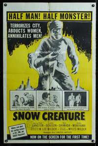 a450 SNOW CREATURE one-sheet movie poster '54 Langton, abominable Yeti!