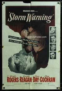 a473 STORM WARNING one-sheet movie poster '51 Ginger Rogers, Ronald Reagan