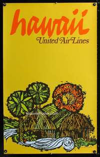 b039 HAWAII UNITED AIR LINES travel poster '67 Barry art!