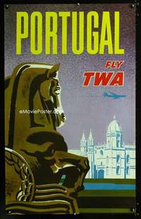 b036 PORTUGAL FLY TWA travel poster '60s air travel!