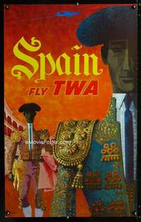 b038 SPAIN FLY TWA travel poster '60s David Klein