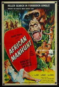c852 AFRICAN MANHUNT one-sheet movie poster '54 no white man dared go!
