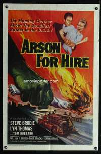 c834 ARSON FOR HIRE one-sheet movie poster '58 cool fire truck image!