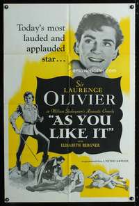 c833 AS YOU LIKE IT one-sheet movie poster R49 Sir Laurence Olivier!