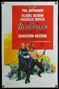 c769 BUCCANEER one-sheet movie poster '58 Yul Brynner, Charlton Heston