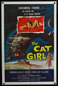 c741 CAT GIRL one-sheet movie poster '57 Barbara Shelley, feline horror!