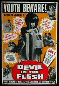 c703 DEVIL IN THE FLESH one-sheet movie poster '67 anti-VD flick!