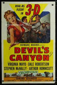 c702 DEVIL'S CANYON signed one-sheet movie poster '53 Earl Holliman, 3-D!