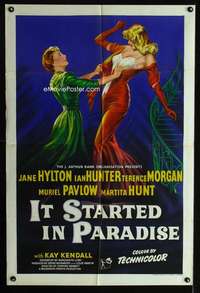 c599 IT STARTED IN PARADISE English one-sheet movie poster '52 catfight!
