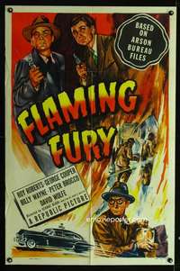 c680 FLAMING FURY one-sheet movie poster '49 from Arson Bureau files!