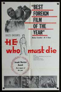 c643 HE WHO MUST DIE one-sheet movie poster '57 Jules Dassin, Mercouri