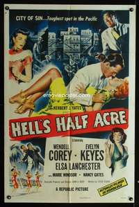 c637 HELL'S HALF ACRE one-sheet movie poster '54 Evelyn Keyes in Hawaii!