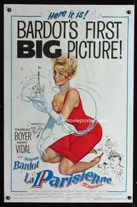 c574 LA PARISIENNE one-sheet movie poster '58 sexy Brigitte Bardot!