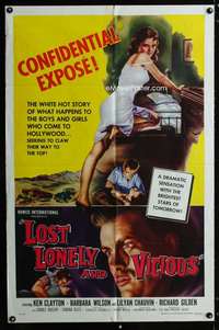 c538 LOST, LONELY & VICIOUS one-sheet movie poster '58 sexy bad girl!