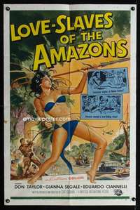 c536 LOVE-SLAVES OF THE AMAZONS one-sheet movie poster '57 sexy natives!