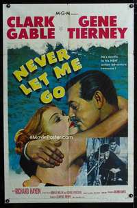 c470 NEVER LET ME GO one-sheet movie poster '53 Clark Gable, Gene Tierney