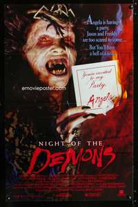 c466 NIGHT OF THE DEMONS movie poster '88 Jason & Freddy are scared!