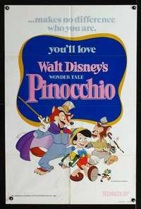 c397 PINOCCHIO one-sheet movie poster R78 Walt Disney classic cartoon!