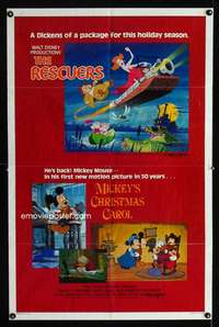 c321 RESCUERS/MICKEY'S CHRISTMAS CAROL one-sheet movie poster '83 Disney