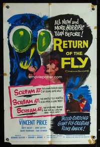 c315 RETURN OF THE FLY one-sheet movie poster '59 Vincent Price, sci-fi!