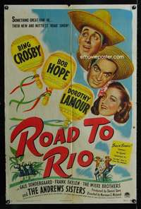 c288 ROAD TO RIO one-sheet movie poster '48 Bing Crosby, Bob Hope, Lamour